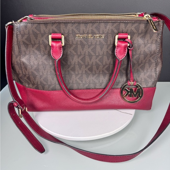 Michael Kors Burgundy and Brown Satchel - Picture 1 of 6